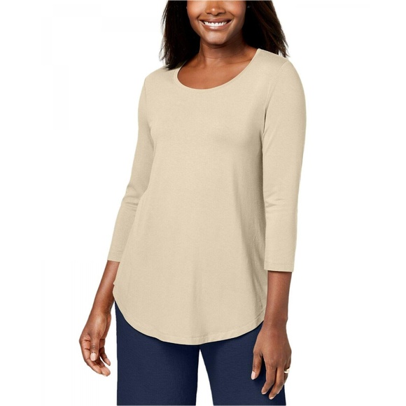 JM Collection Tops - NWT JM Collection Scoop Neck Top Large Beige